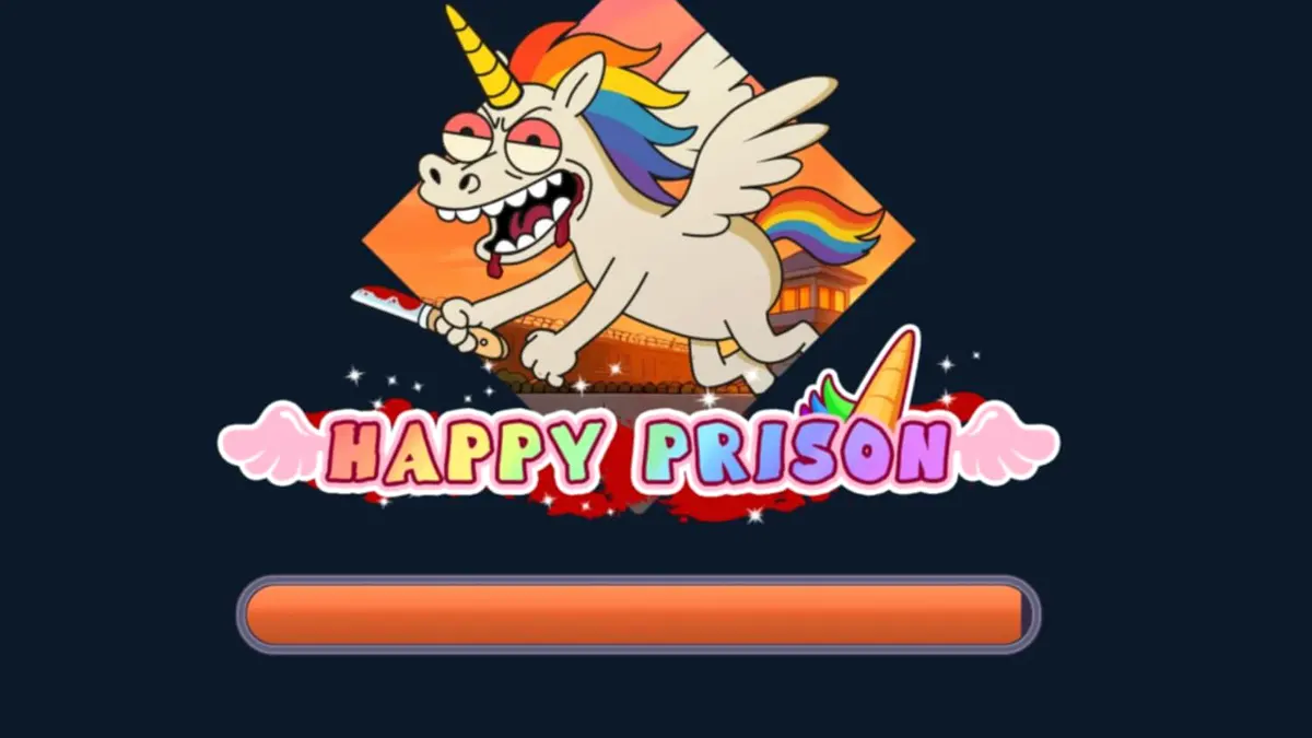 Tampilan visual slot Happy Prison dengan karakter kartun dan elemen penjara yang unik