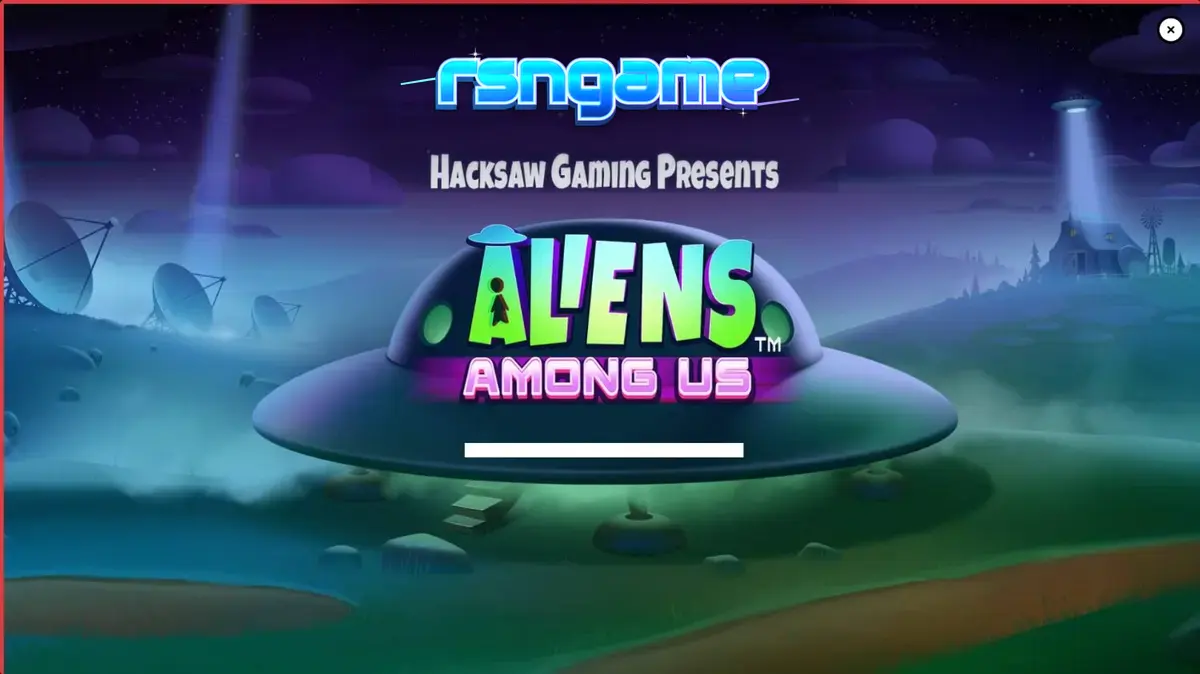 Tampilan visual slot Aliens Among Us dengan tema invasi alien dan agen FBI